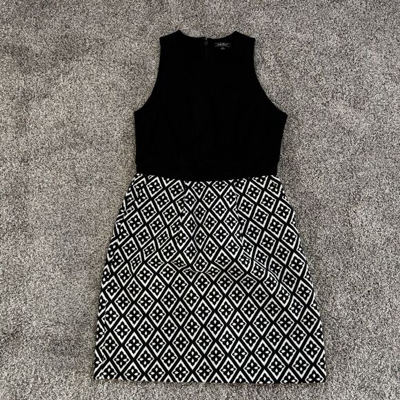 Lucky Brand Geometric Jacquard Black White Sleeveless Dress Pockets Size 6 NWOT - Picture 2 of 12